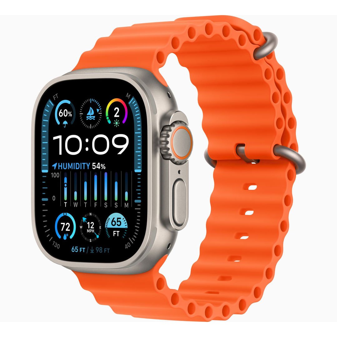 ساعت هوشمند اپل Titanium Watch Ultra 2 مدل ۴۹ میلی متری با بند Ocean رنگ نارنجی