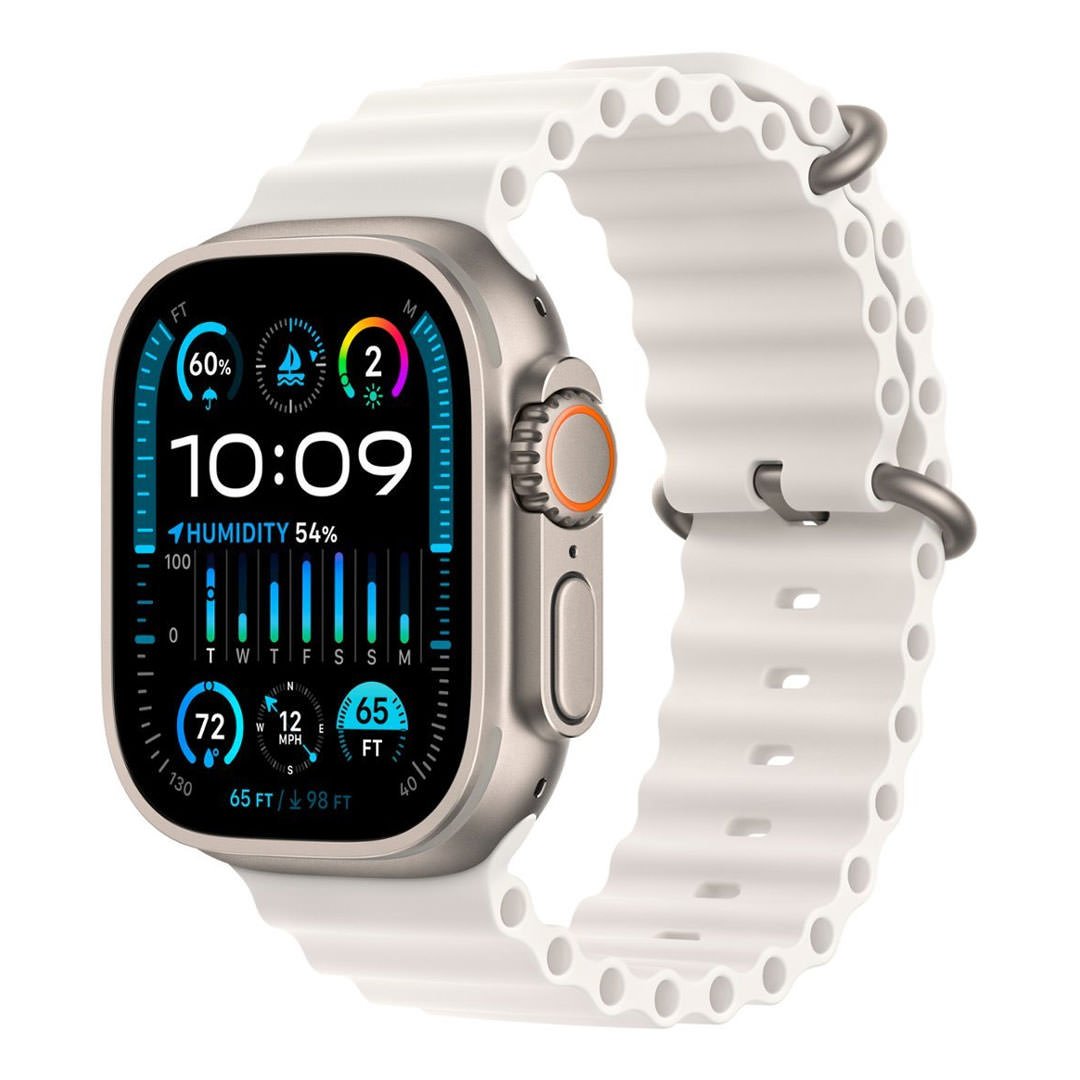 ساعت هوشمند اپل Titanium Watch Ultra 2 مدل ۴۹ میلی متری با بند Ocean رنگ سفید