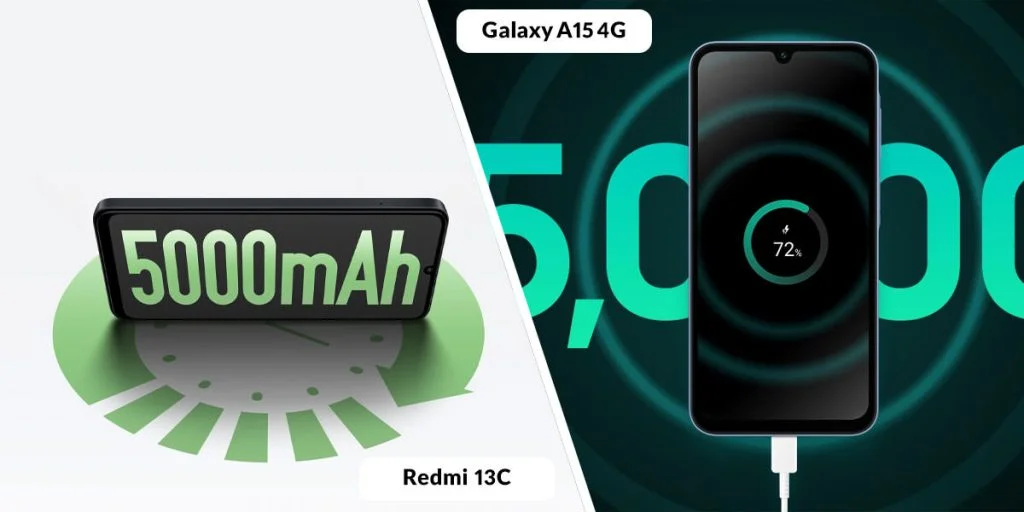 مقایسه باتری سامسونگ Galaxy A15 4G با شیائومی 13 سی