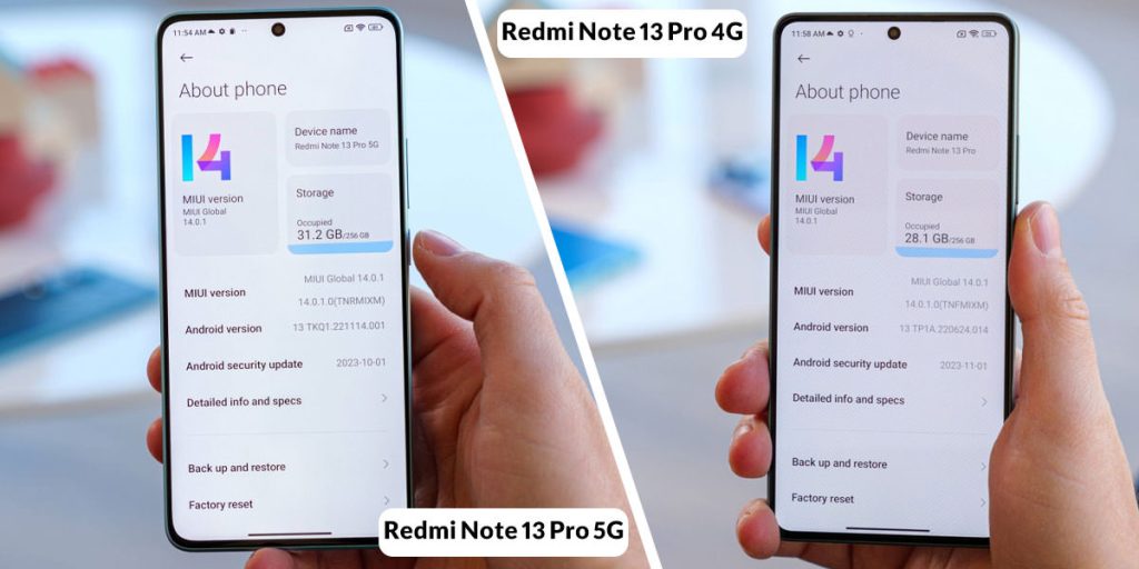 مقایسه نرم افزار Redmi Note 13 Pro 4G با Redmi Note 13 Pro 5G