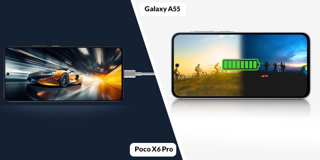 مقایسه باتری گوشی سامسونگ Galaxy A55 با گوشی شیائومی Poco X6 Pro 