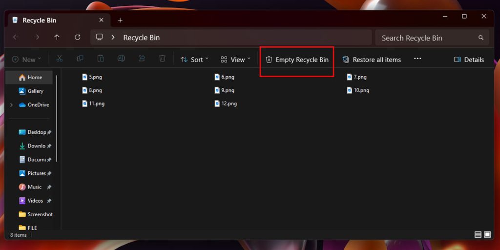 خالی کردن Recycle Bin