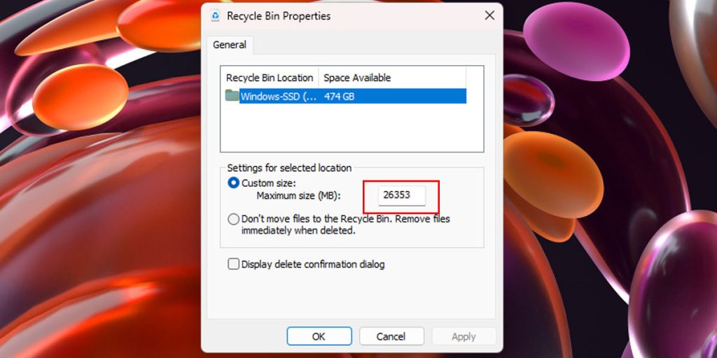تغییر دادن تنظیمات Recycle Bin