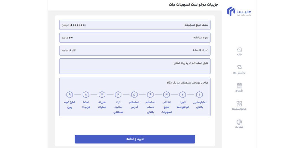 مشاهده مشخصات کلی درخواست وام مانیسا