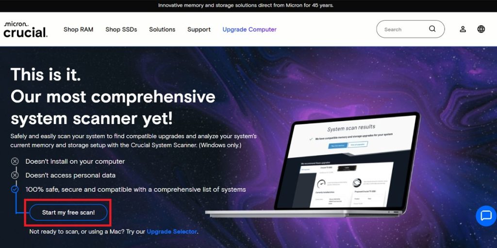 راهنمای کار با Crucial System Scanner تصویر اول