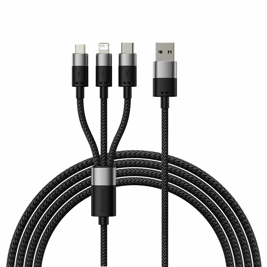 کابل USB Type-A به microUSB، لایتنینگ و USB Type-C بیسوس StarSpeed طول ۱٫۲ متر