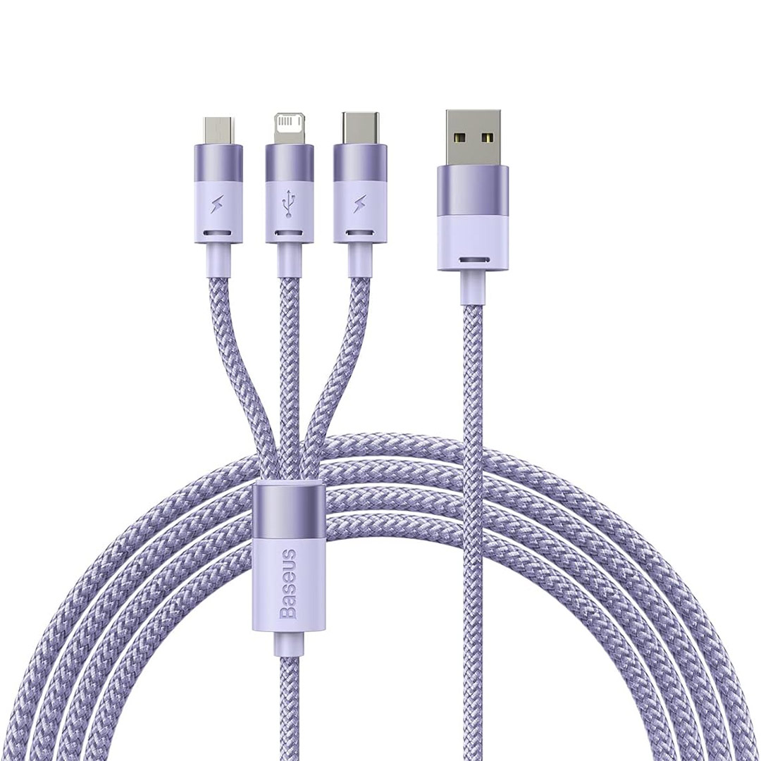 کابل USB Type-A به microUSB، لایتنینگ و USB Type-C بیسوس StarSpeed طول ۱٫۲ متر تصویر اول
