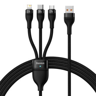 کابل USB Type-A به microUSB، لایتنیگ و USB Type-C بیسوس Flash Series II طول ۱٫۲ متر