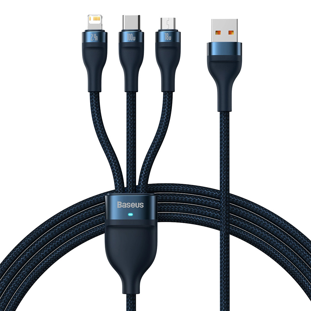 کابل USB Type-C به microUSB، لایتنیگ و USB Type-C بیسوس Flash Series II طول ۱٫۵ متر تصویر دوم