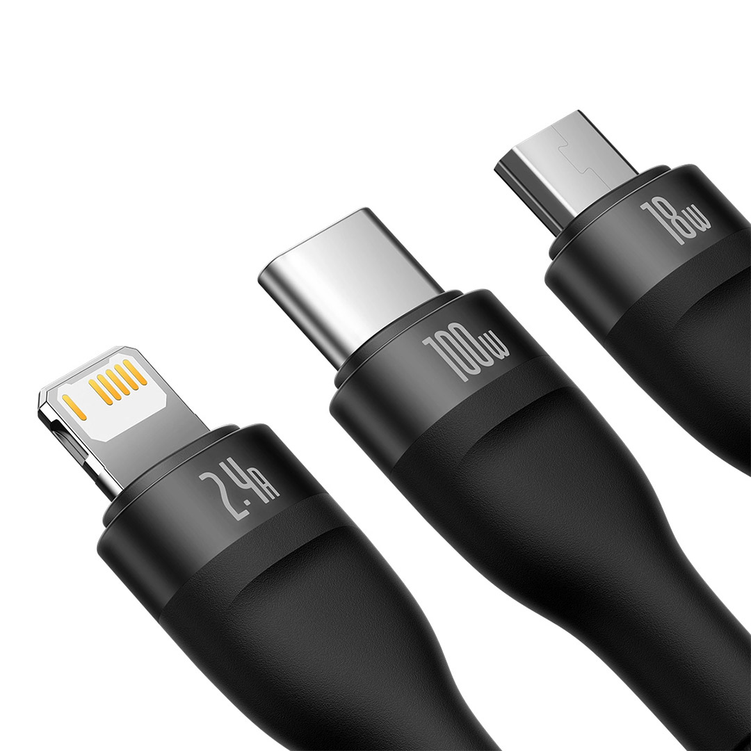 کابل USB Type-C به microUSB، لایتنیگ و USB Type-C بیسوس Flash Series II طول ۱٫۵ متر تصویر سوم