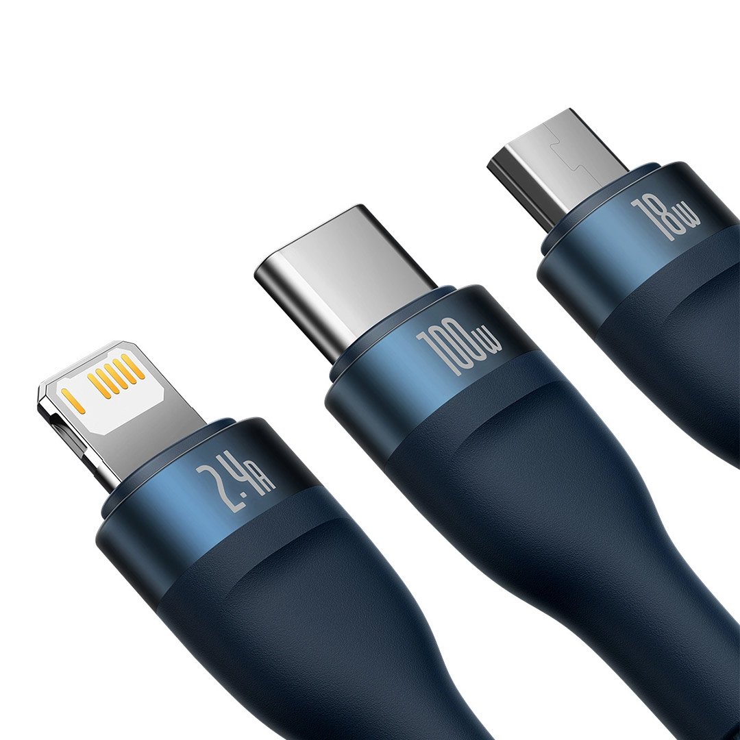 کابل USB Type-C به microUSB، لایتنیگ و USB Type-C بیسوس Flash Series II طول ۱٫۵ متر تصویر چهارم