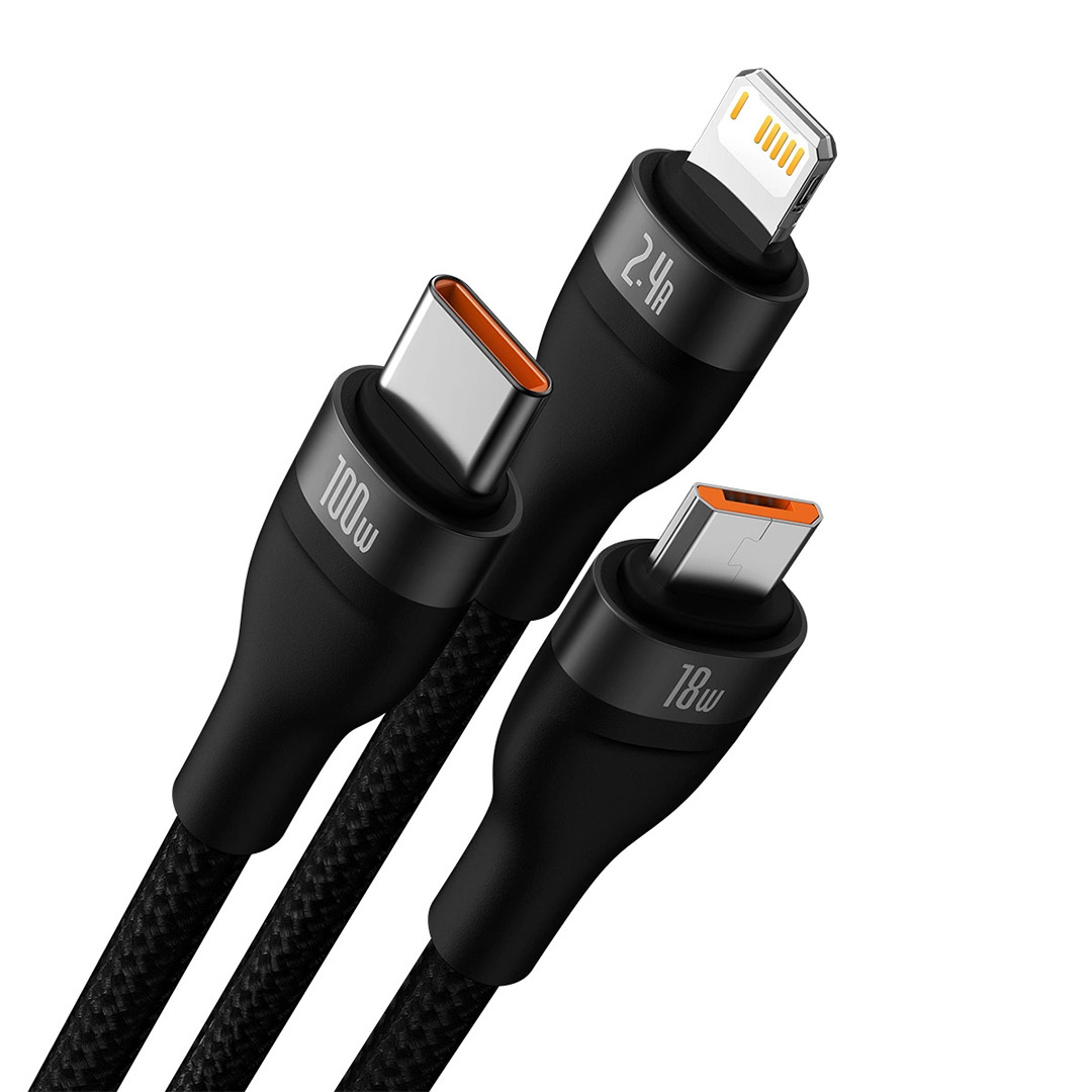 کابل USB Type-C به microUSB، لایتنیگ و USB Type-C بیسوس Flash Series II طول ۱٫۵ متر تصویر پنجم