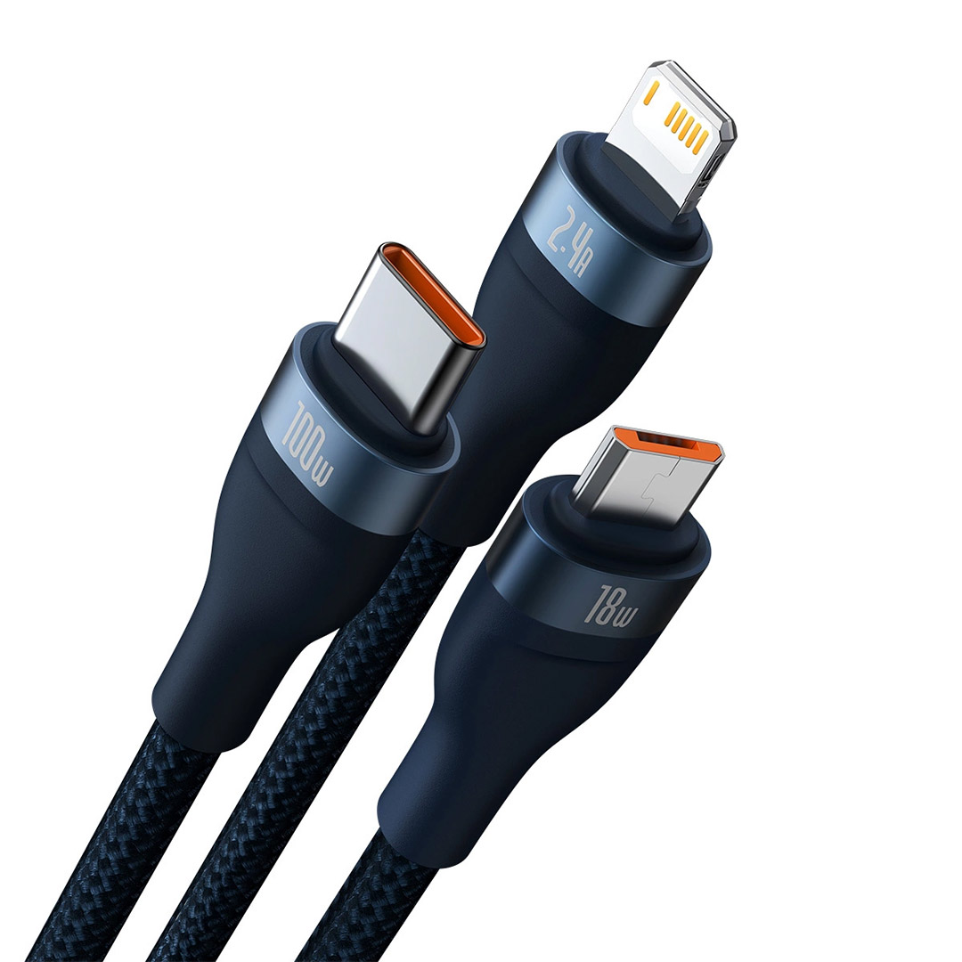 کابل USB Type-C به microUSB، لایتنیگ و USB Type-C بیسوس Flash Series II طول ۱٫۵ متر تصویر ششم
