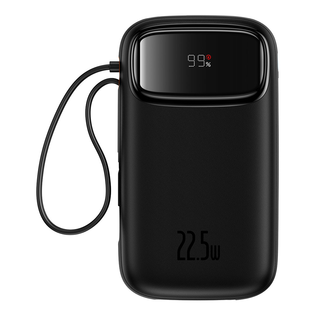 پاوربانک بیسوس QPow2 Dual Cable ظرفیت 10000 میلی‌ آمپر ساعت با توان ۲۲٫۵ وات تصویر اول