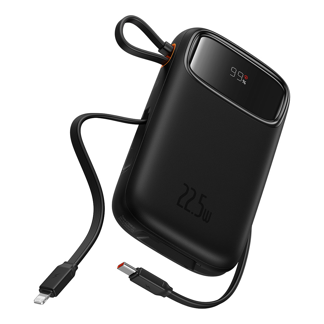 پاوربانک بیسوس QPow2 Dual Cable ظرفیت 10000 میلی‌ آمپر ساعت با توان ۲۲٫۵ وات تصویر چهارم